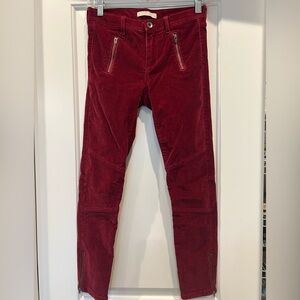 Banana Republic Burgundy Corduroy Skinny Pants with Zipper Detail Size 25S